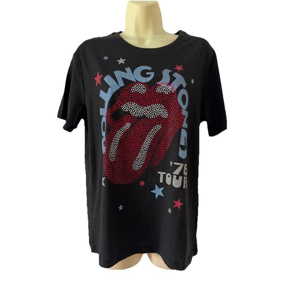 NWT Rolling Stones Embellished T-Shirt /Women's 4/6 Small Black Cotton Blend - Picture 2 of 8
